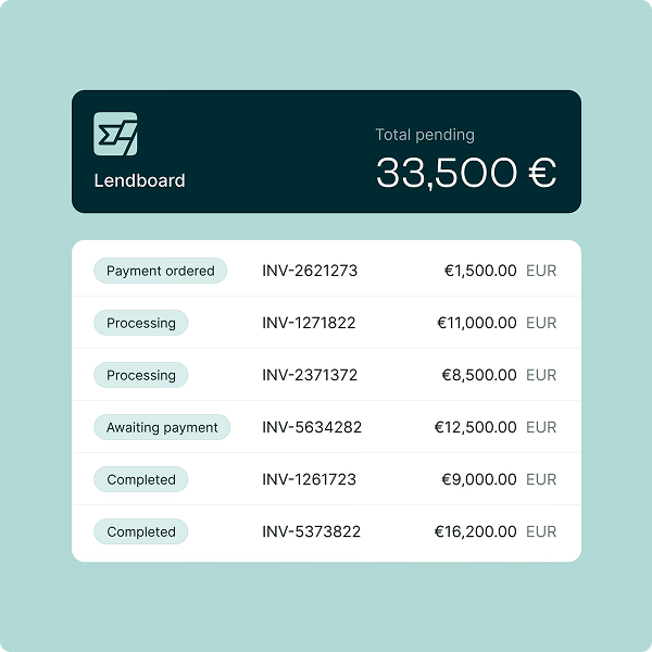 Business payments dashboard interface