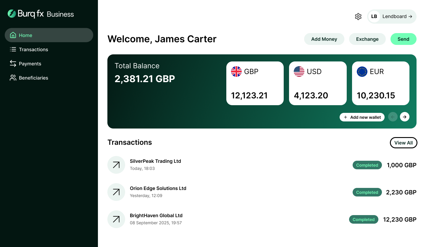 Burq FX Business Dashboard